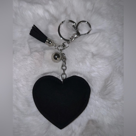 4/$10 Bundle Sale: Heart Keychain w/Leather Tassel and Crystals - Picture 2 of 2